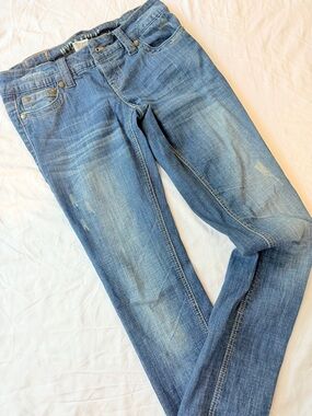 Hydraulic Faded Blue Denim Waistband Detail